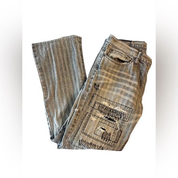 Rupert Difference Japanese Brand Distressed Patchwork Striped Jeans Sz 32 - Picture 3 of 12
